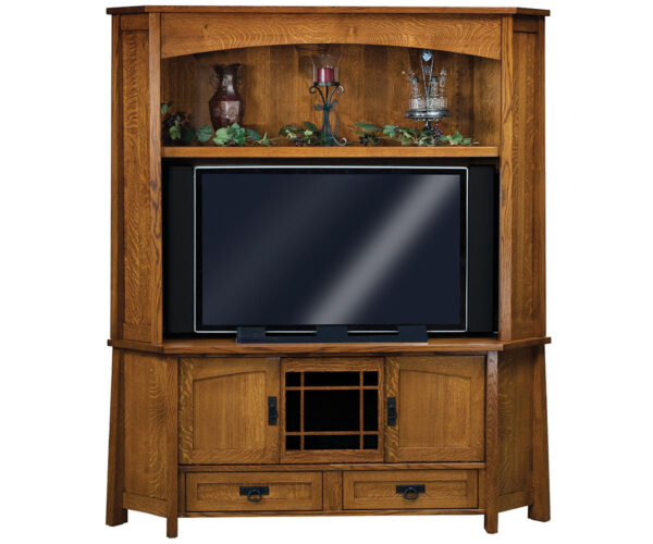 Modesto Media Corner Console With Hutch